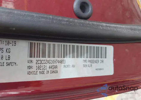 2019 Dodge Challenger Sxt из США, поврежденный, VIN 2C3CDZAG1KH744033